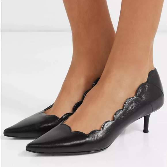 Chloe Shoes - Chloe Lauren Scalopped Pointy Leather Pumps
